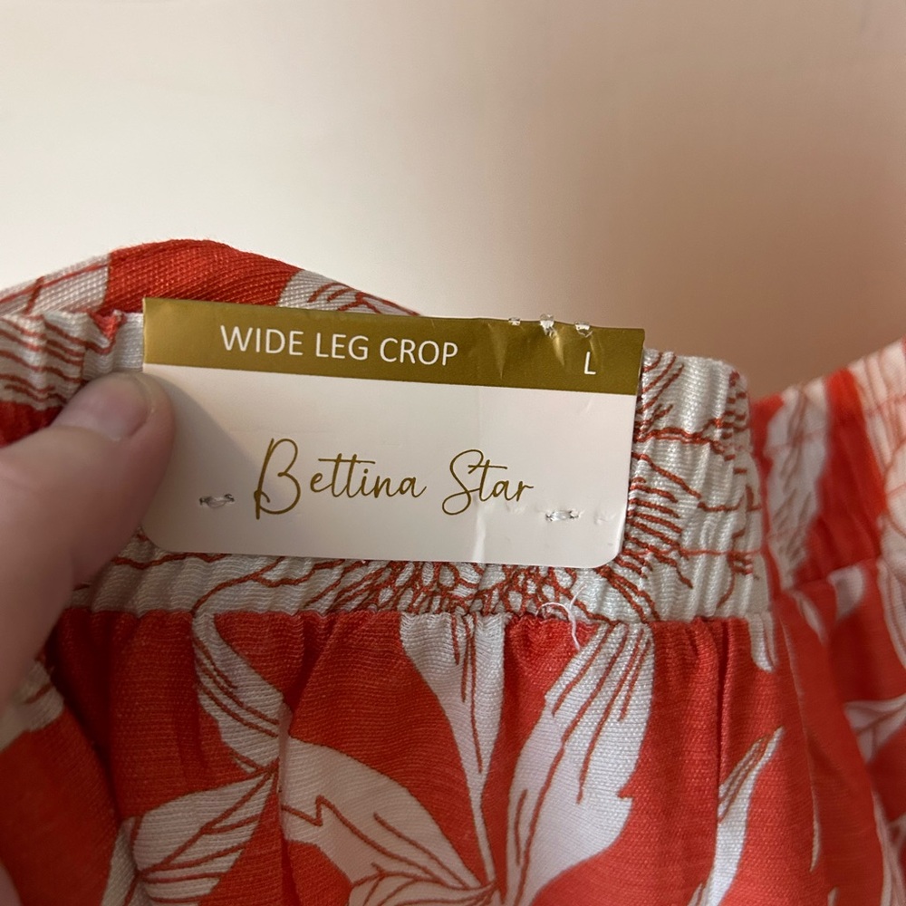 NWT Bettina Star Wide Leg Crop Hawaiian Pants Hot Coral/White Size L Tropical - Picture 6 of 11